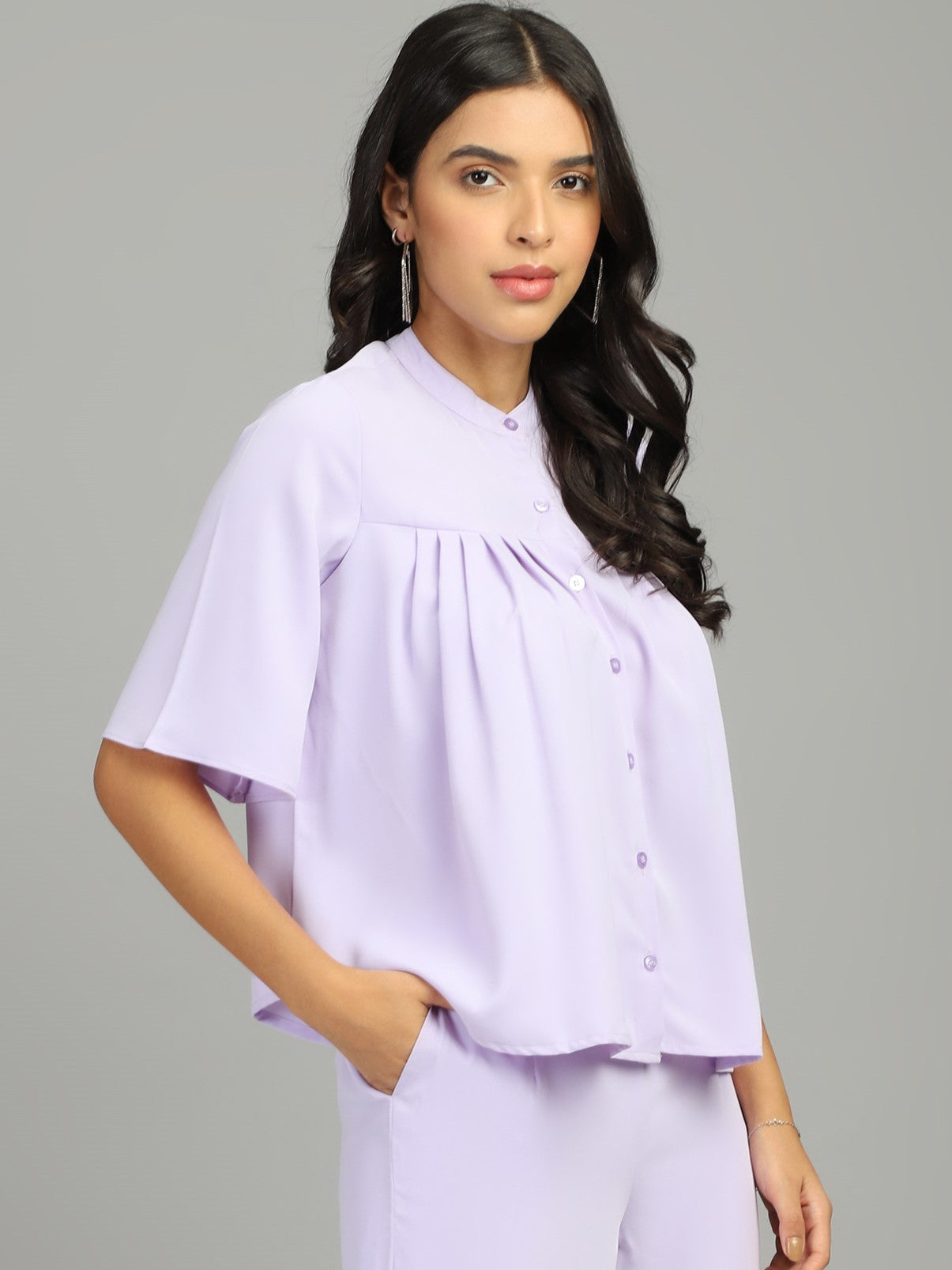 regular fit solid mandarin collar casual shirt 1