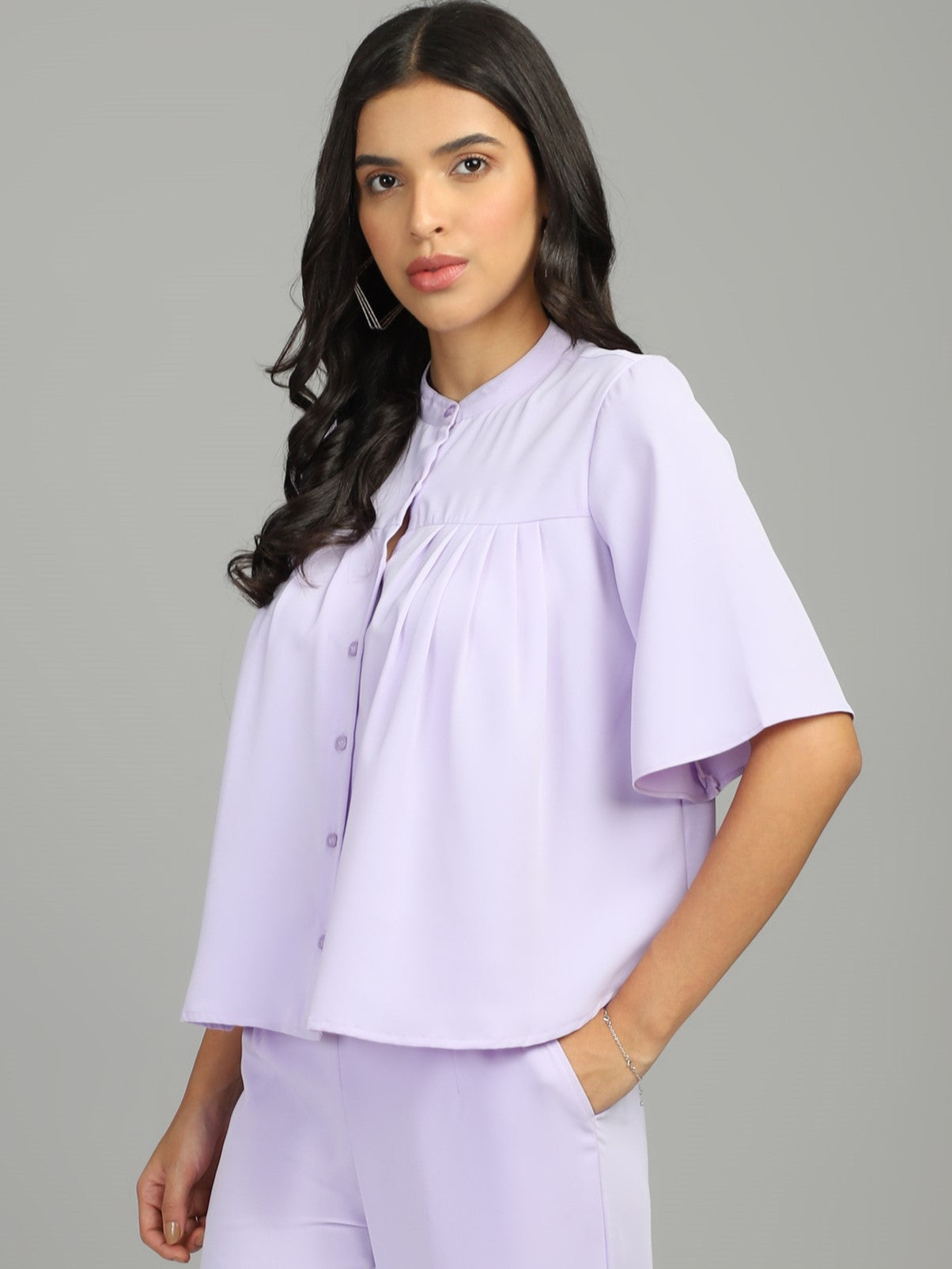 regular fit solid mandarin collar casual shirt 1