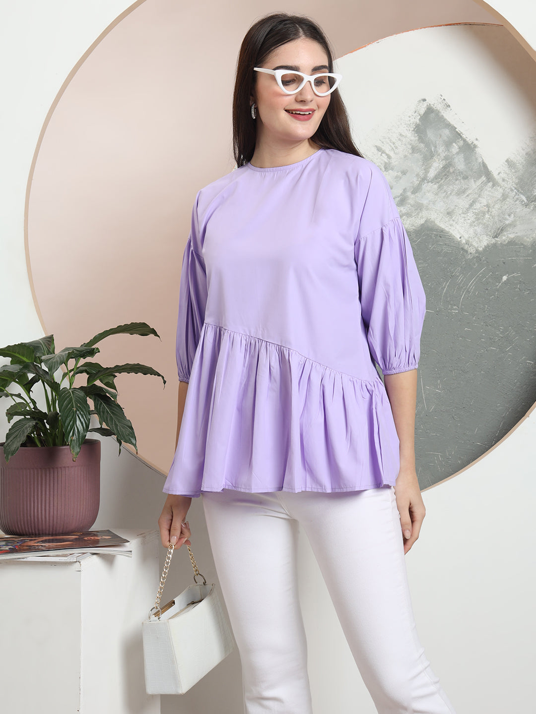 casual puff sleeves solid women top 1