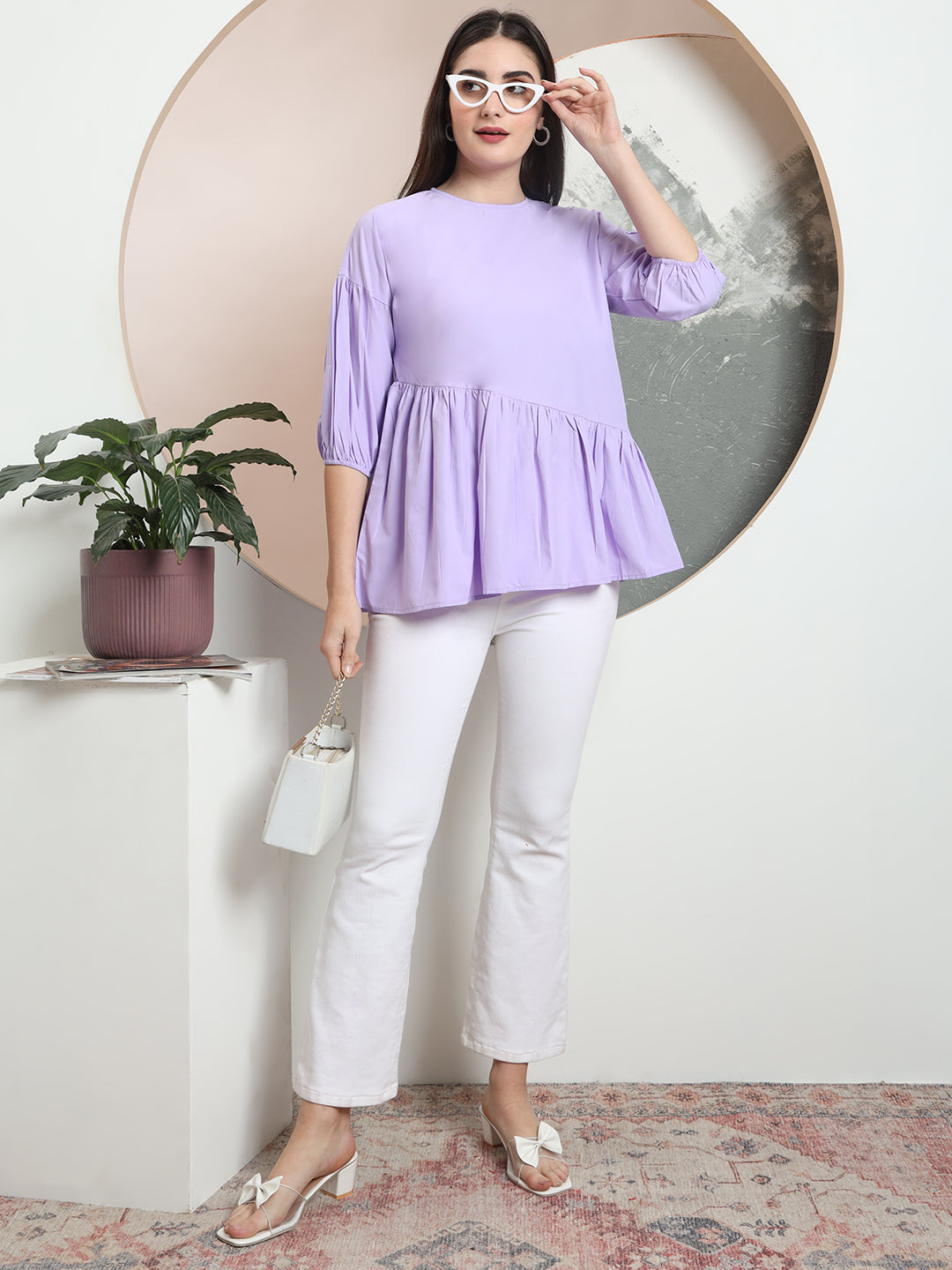 casual puff sleeves solid women top 1