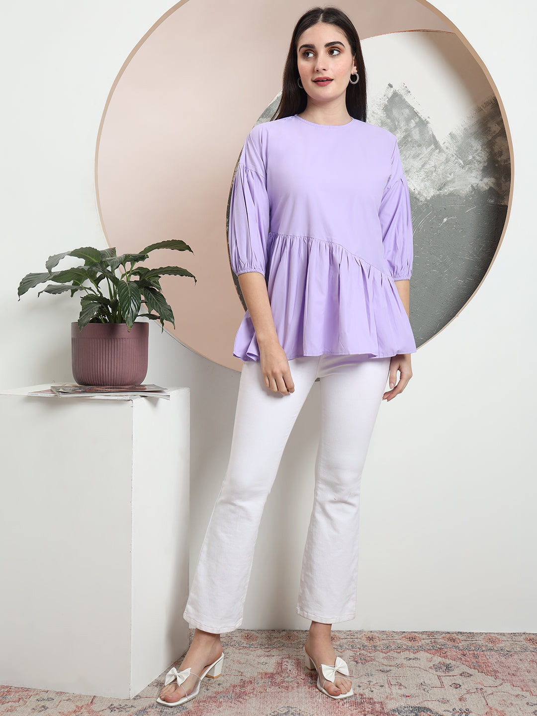 casual puff sleeves solid women top 1