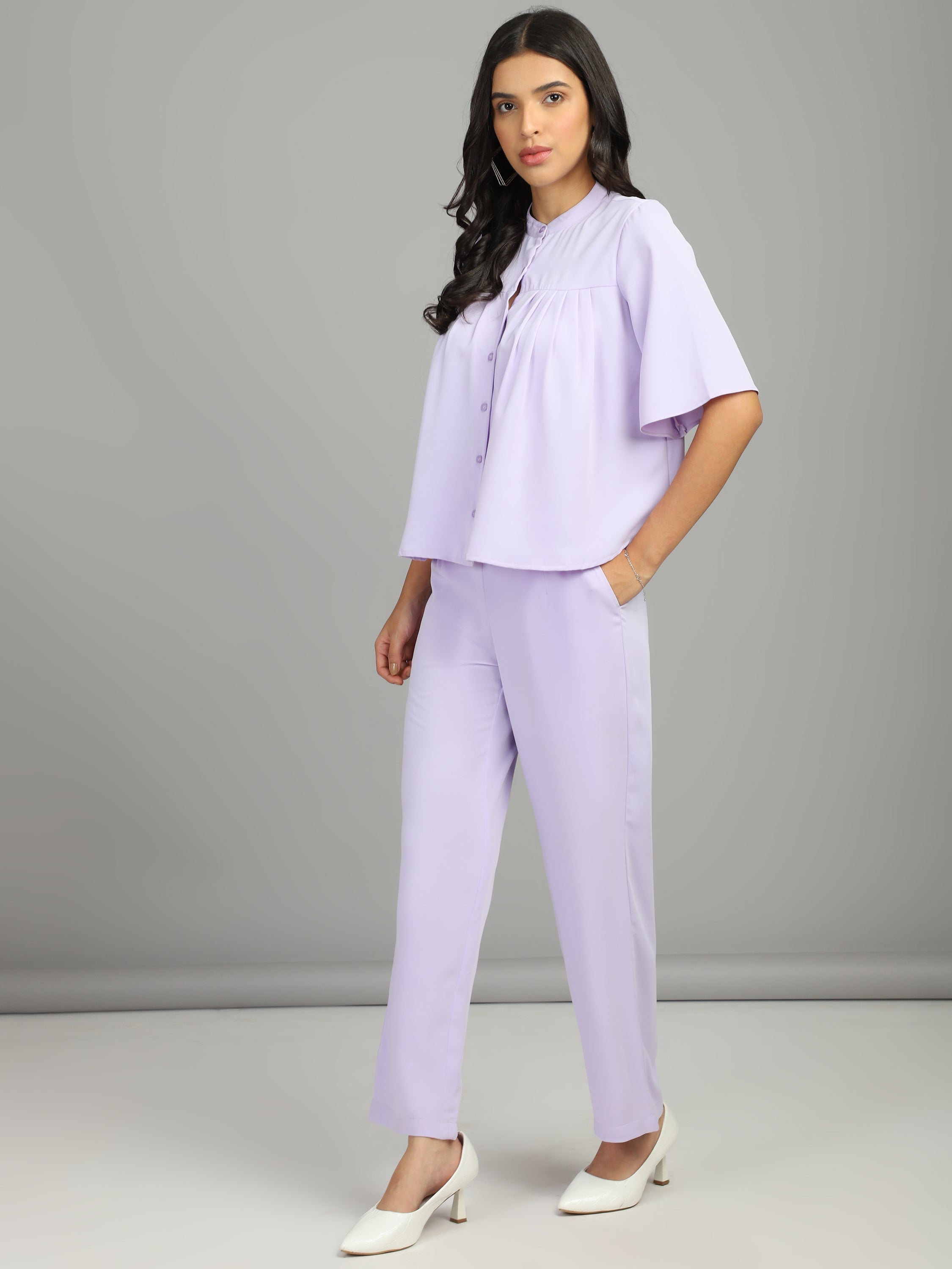 regular fit solid mandarin collar casual shirt 1