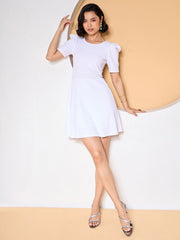 Zummer White Puff Sleeves Short Skater Dress