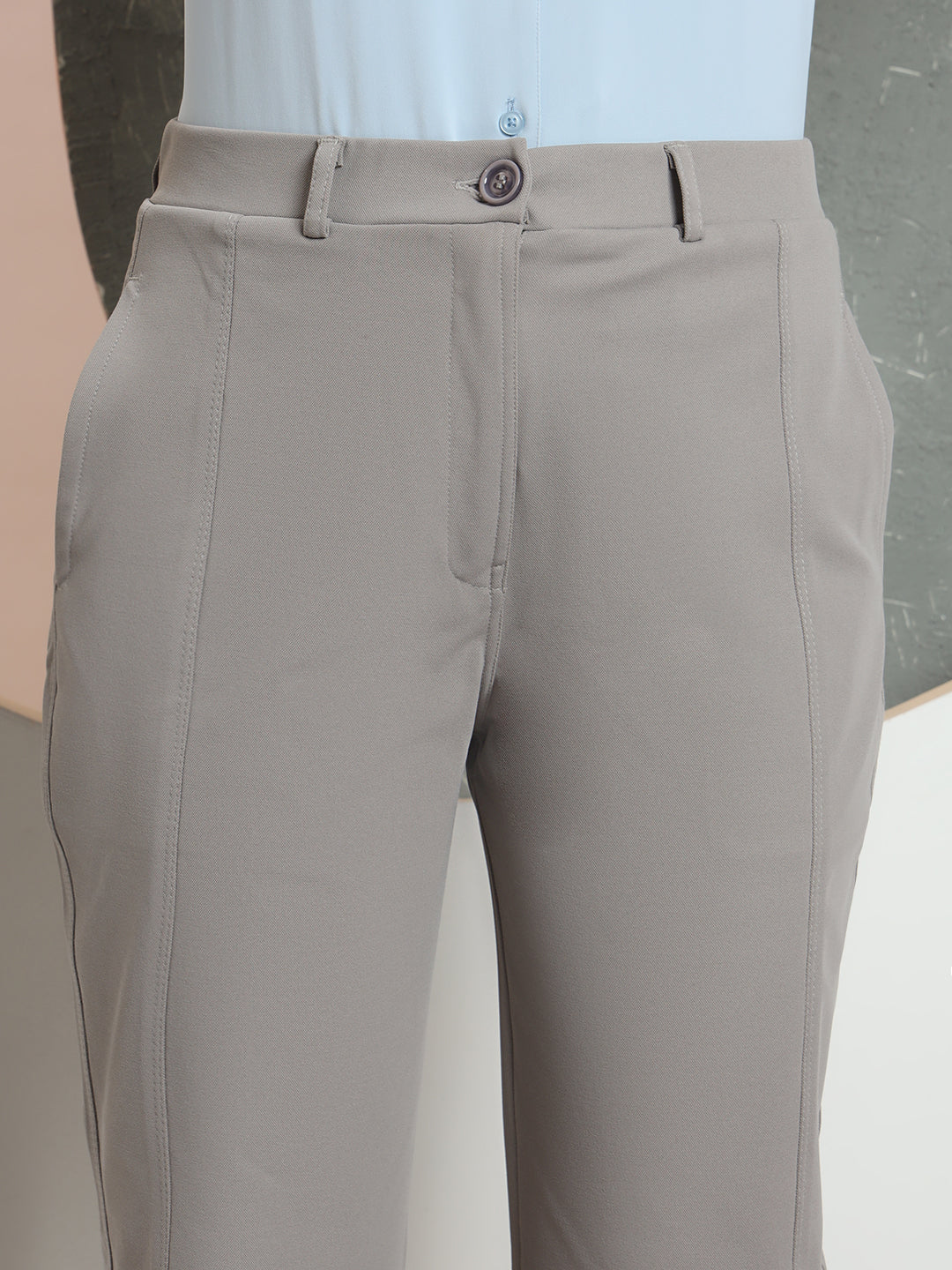 women tailored straight fit high rise easy wash formal trousers