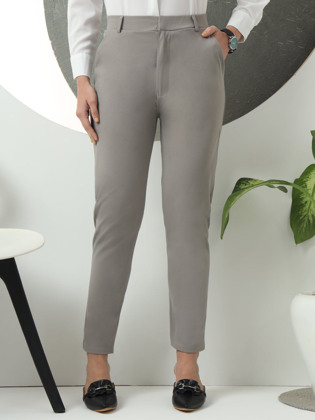 women tapered fit high waist office wear trousers