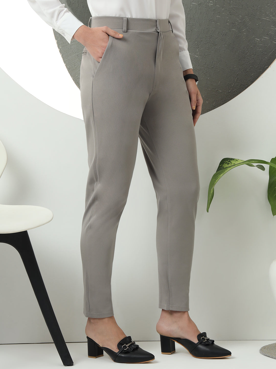 women tapered fit high waist office wear trousers