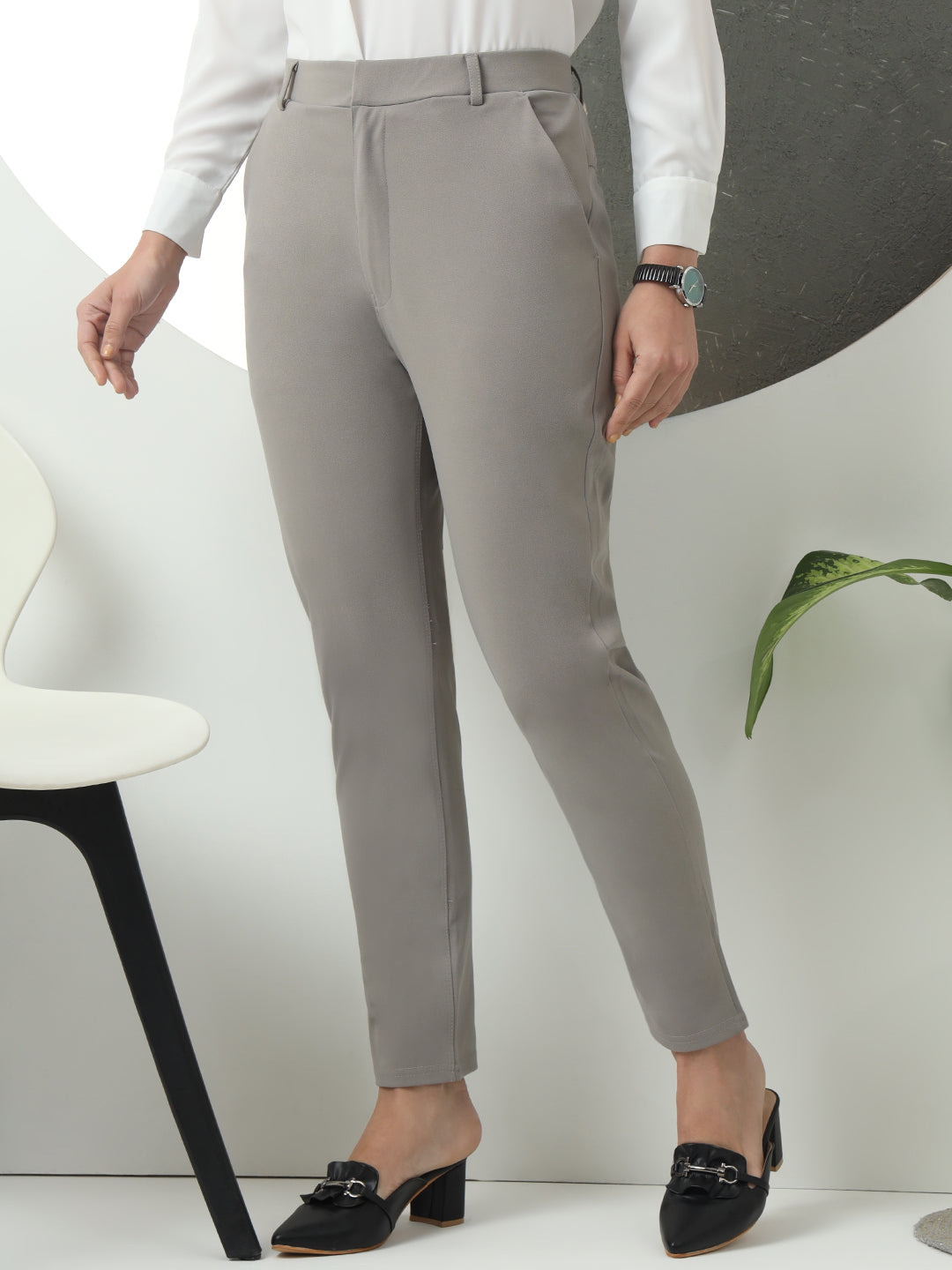 women tapered fit high waist office wear trousers