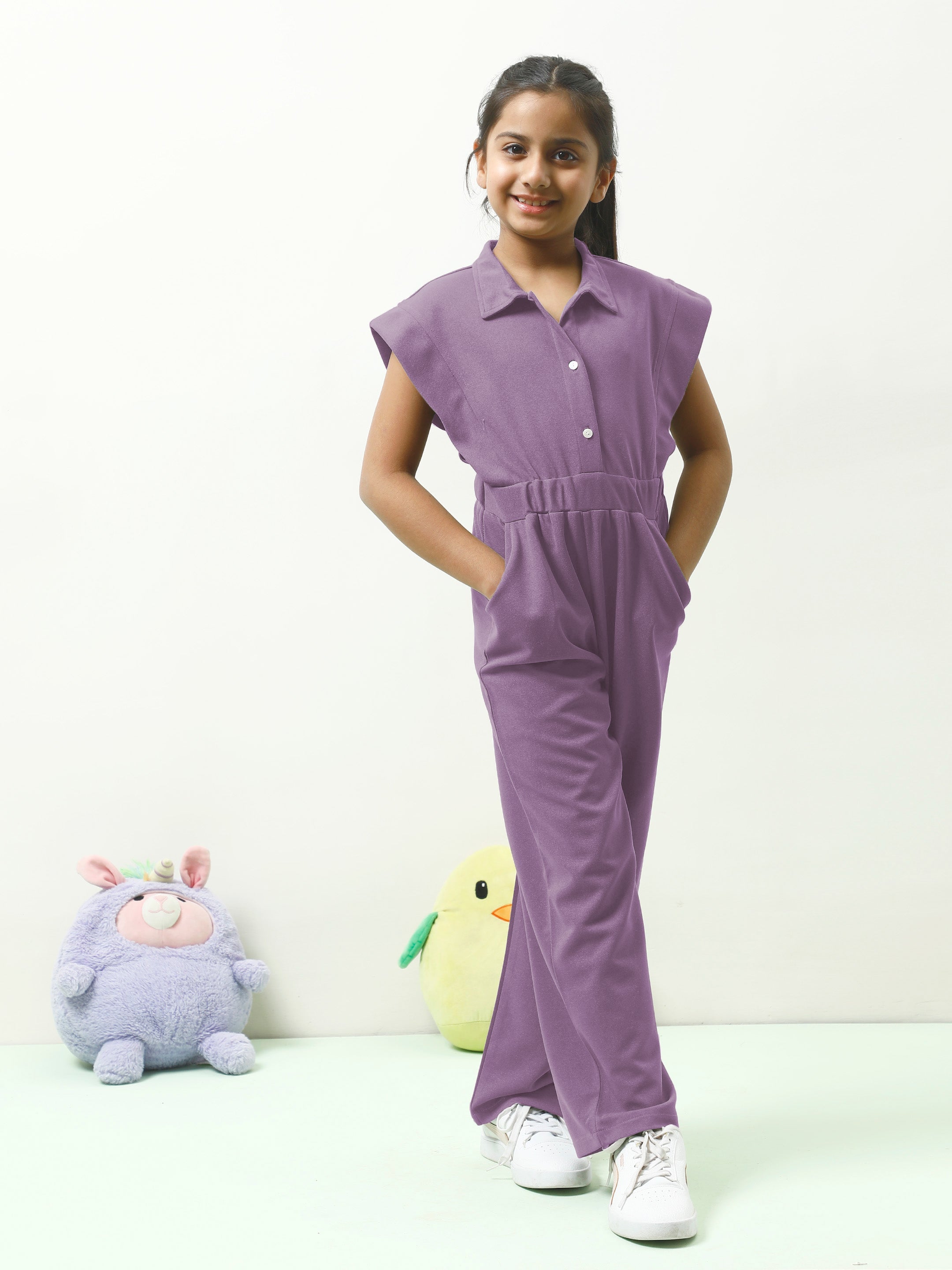 athena girl mauve solid jumpsuit