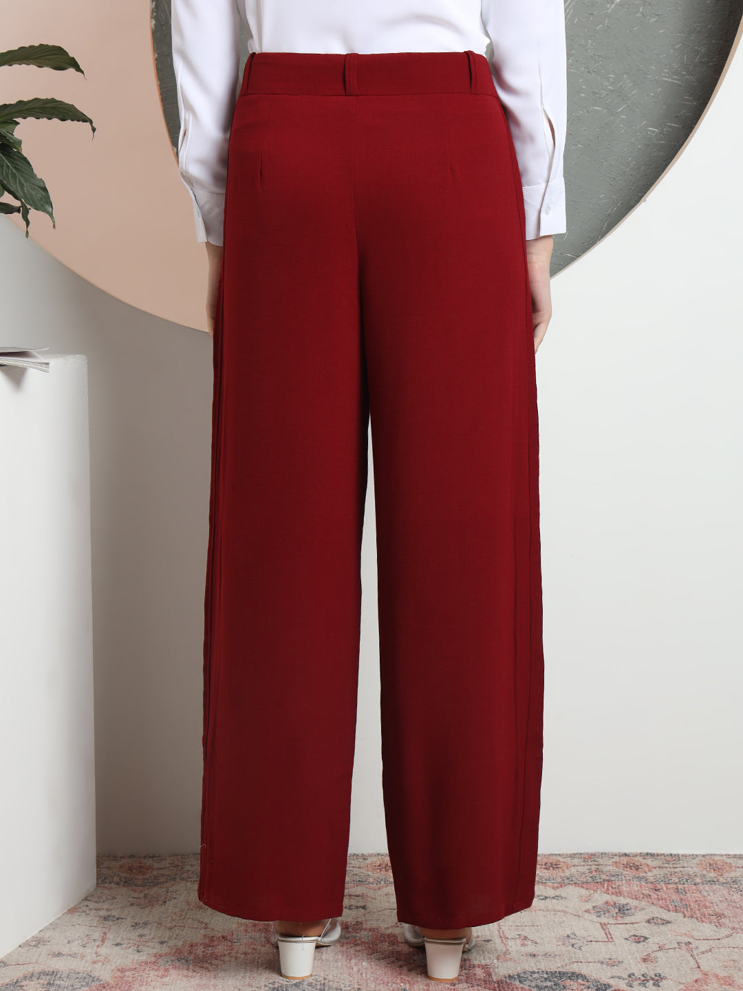women relaxed flared high rise pleated formal trousers 2