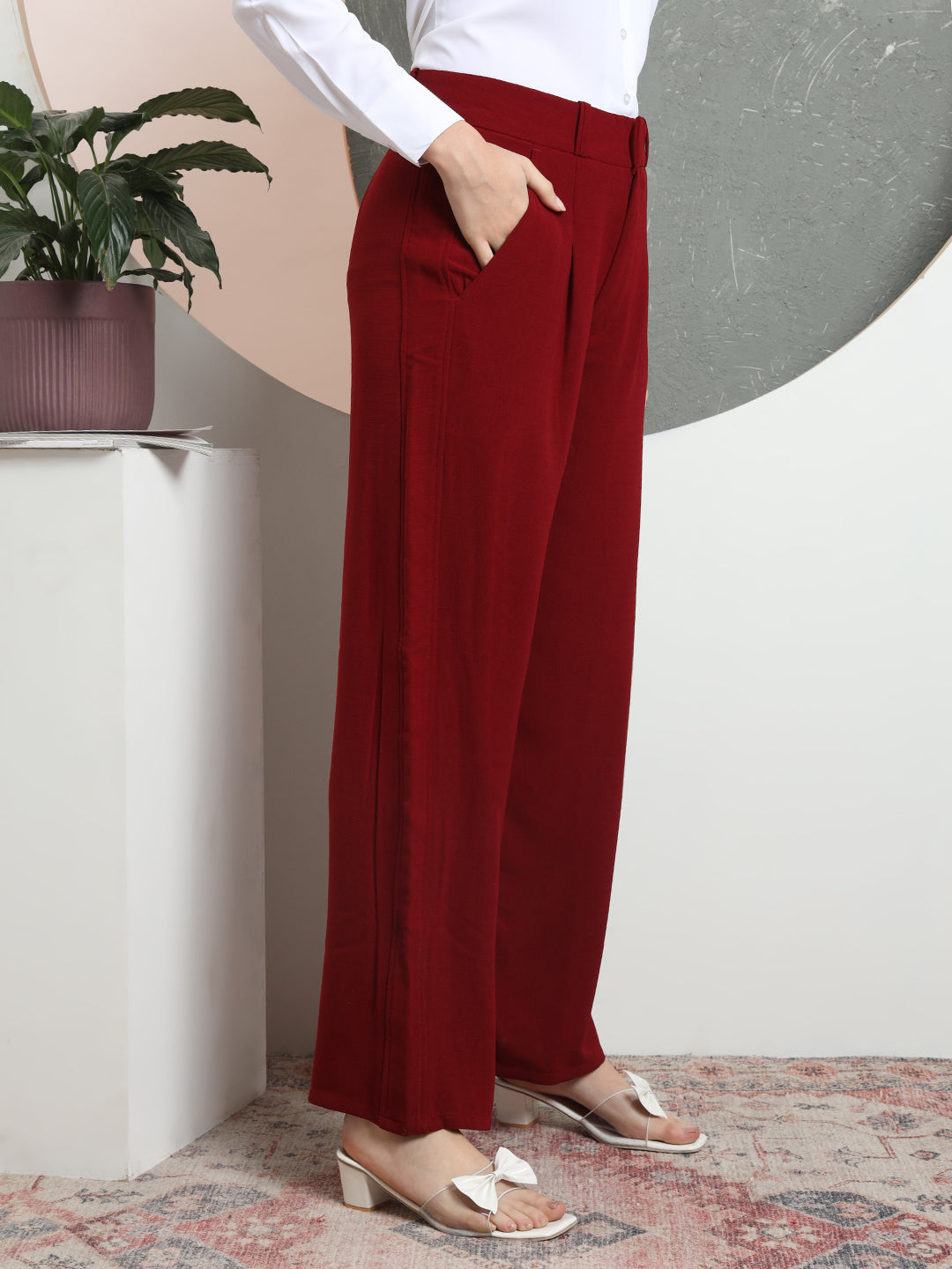 women relaxed flared high rise pleated formal trousers 2