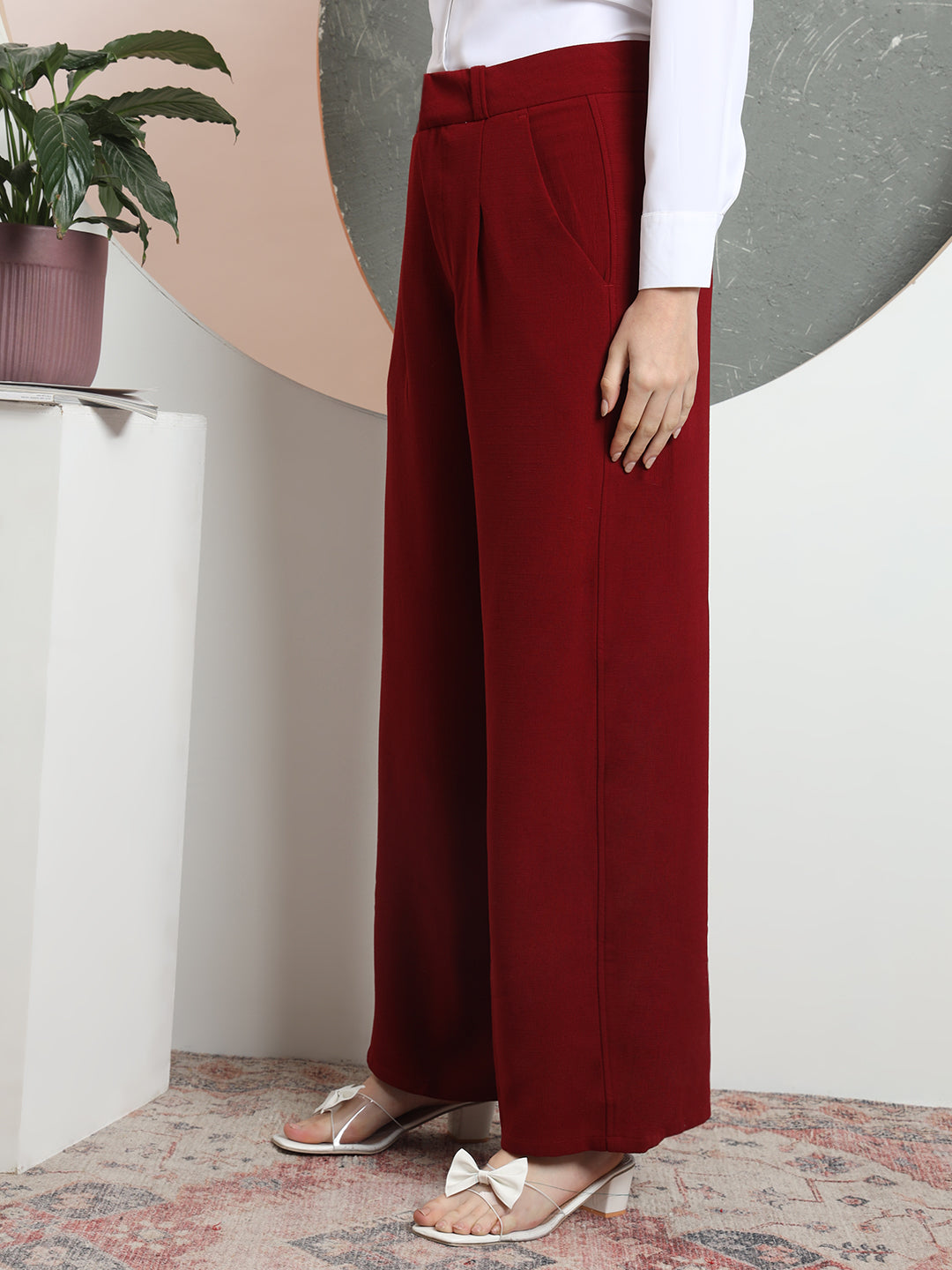 women relaxed flared high rise pleated formal trousers 2