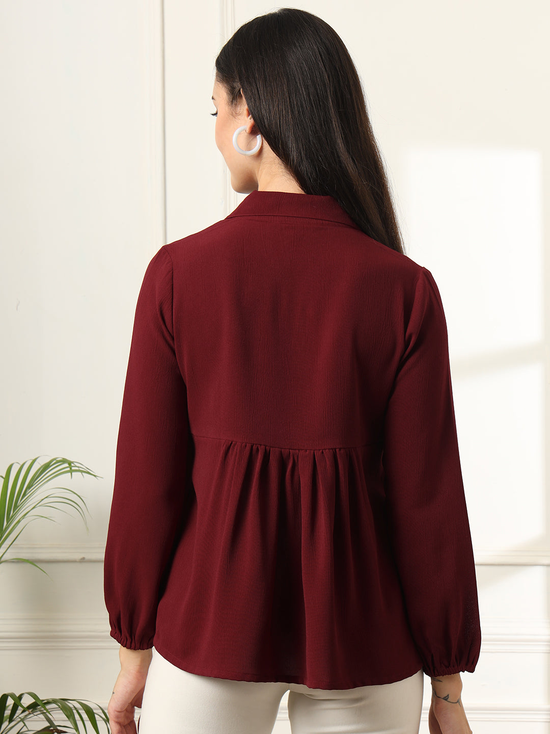 casual regular sleeves solid women maroon top 1