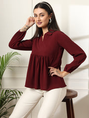 casual regular sleeves solid women maroon top 1