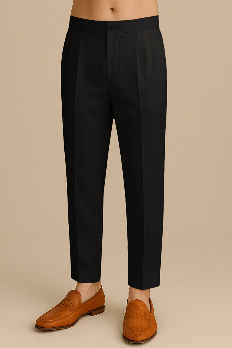 black poly silk solid ethnic trouser