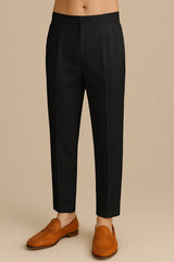black poly silk solid ethnic trouser