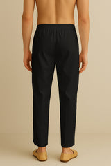 black poly silk solid ethnic trouser