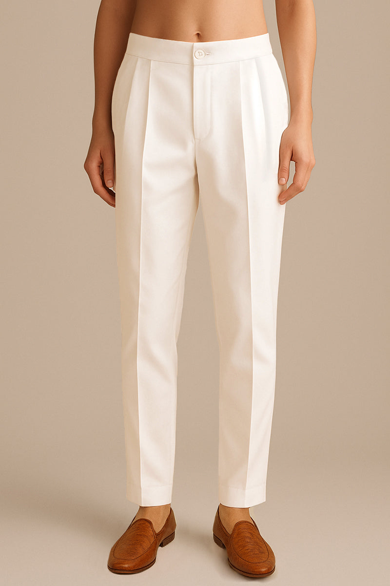 off white poly silk solid ethnic trouser