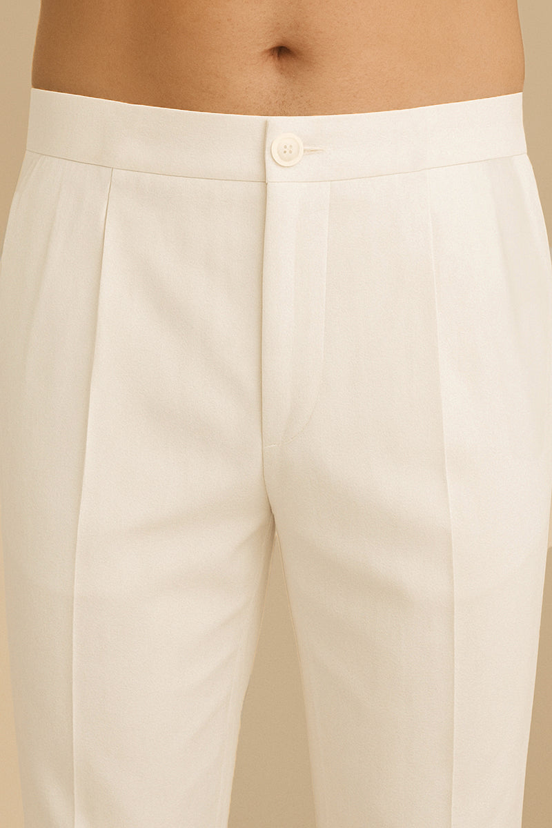 off white poly silk solid ethnic trouser