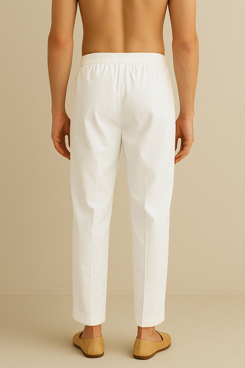 off white poly silk solid ethnic trouser