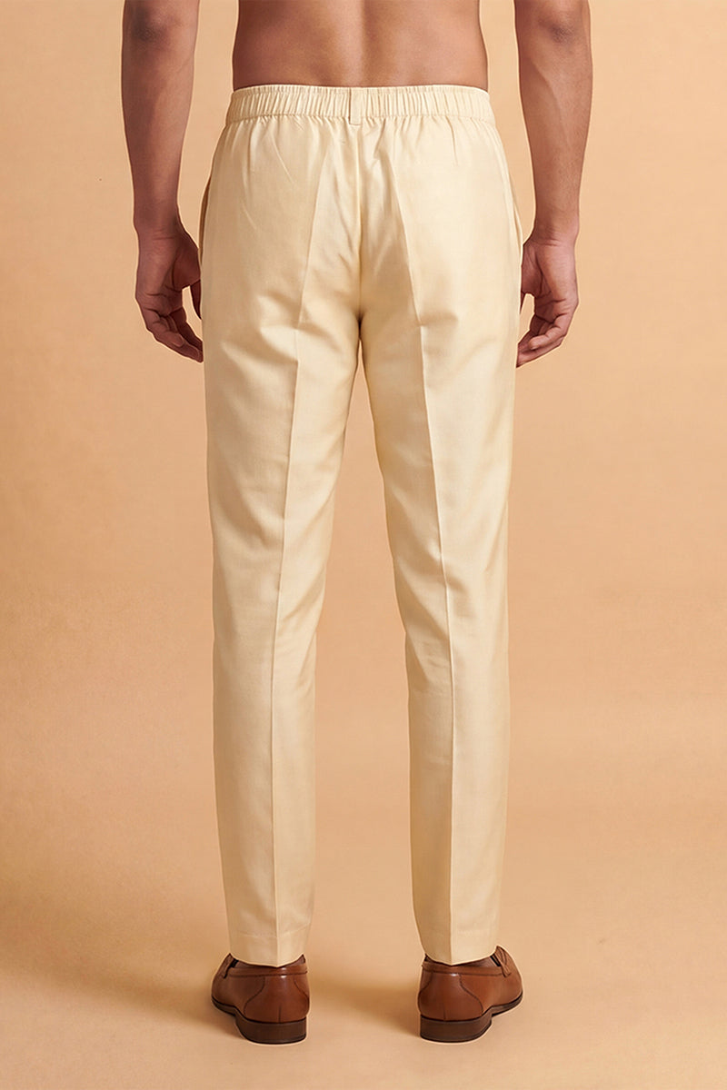 Men Cream Modal Relaxed Straight Fit Pleated Trousers MBOT1009