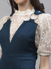 athena women teal blue solid basic jumpsuit