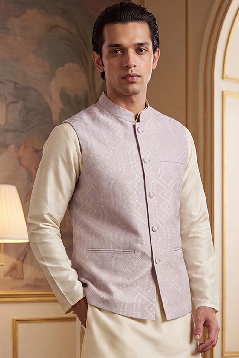 Mens Lavender Jacquard Woven Design Solid Koti MKOT1022