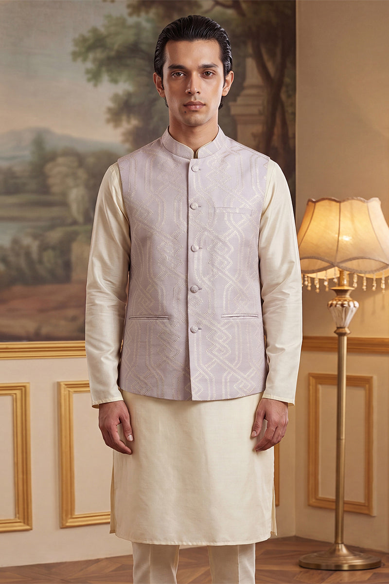 Mens Lavender Jacquard Woven Design Solid Koti
