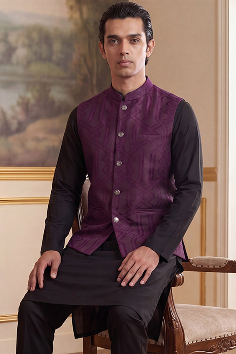 Mens Purple Jacquard Woven Design Solid Koti MKOT1030