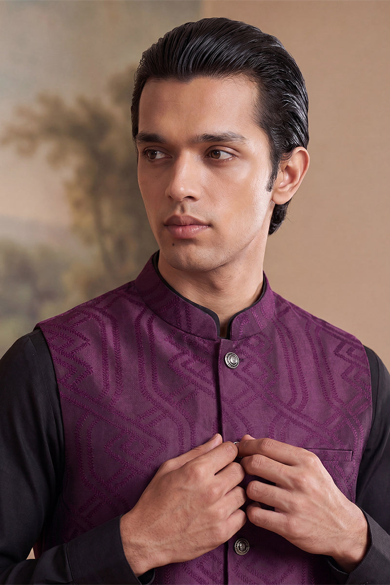 Mens Purple Jacquard Woven Design Solid Koti MKOT1030