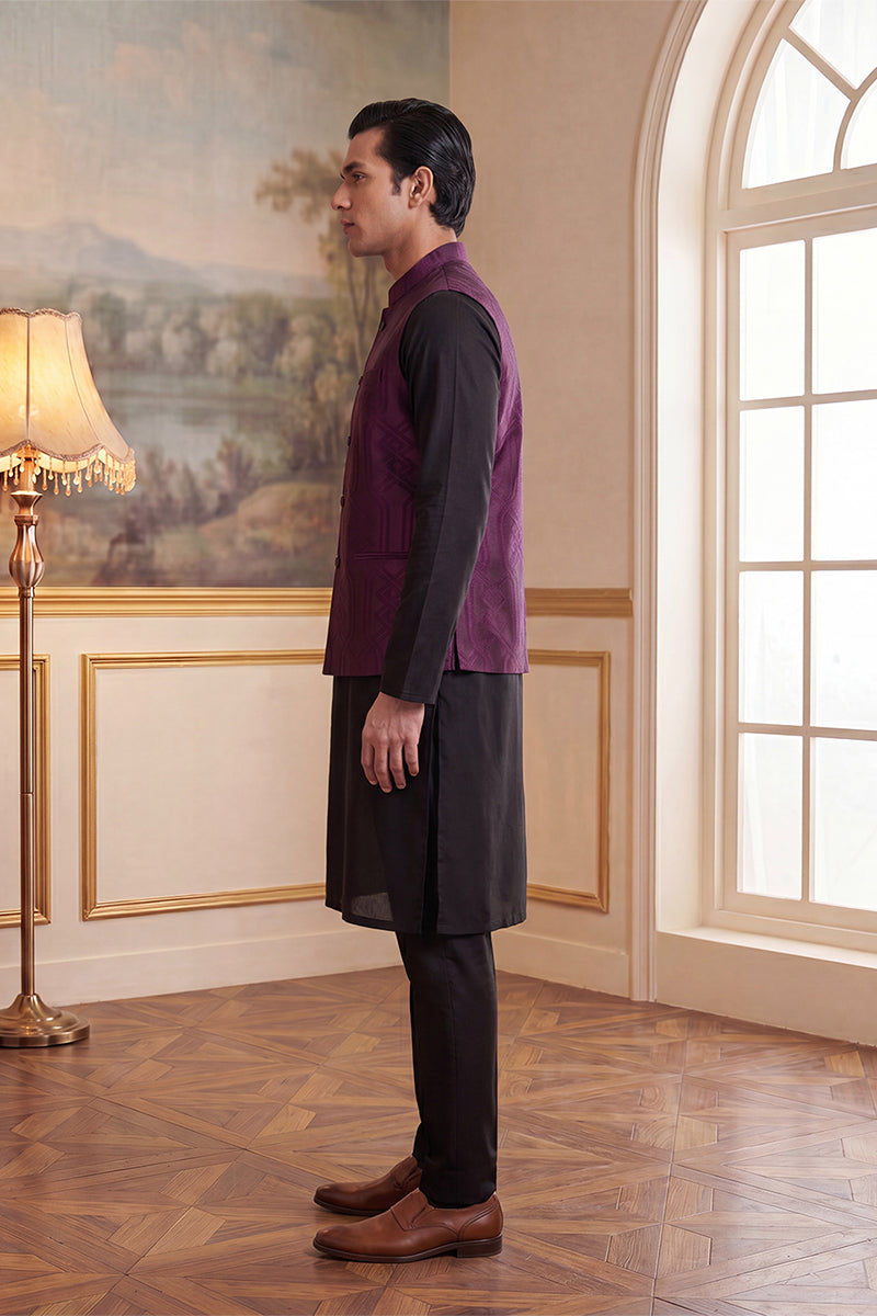 Mens Purple Jacquard Woven Design Solid Koti MKOT1030