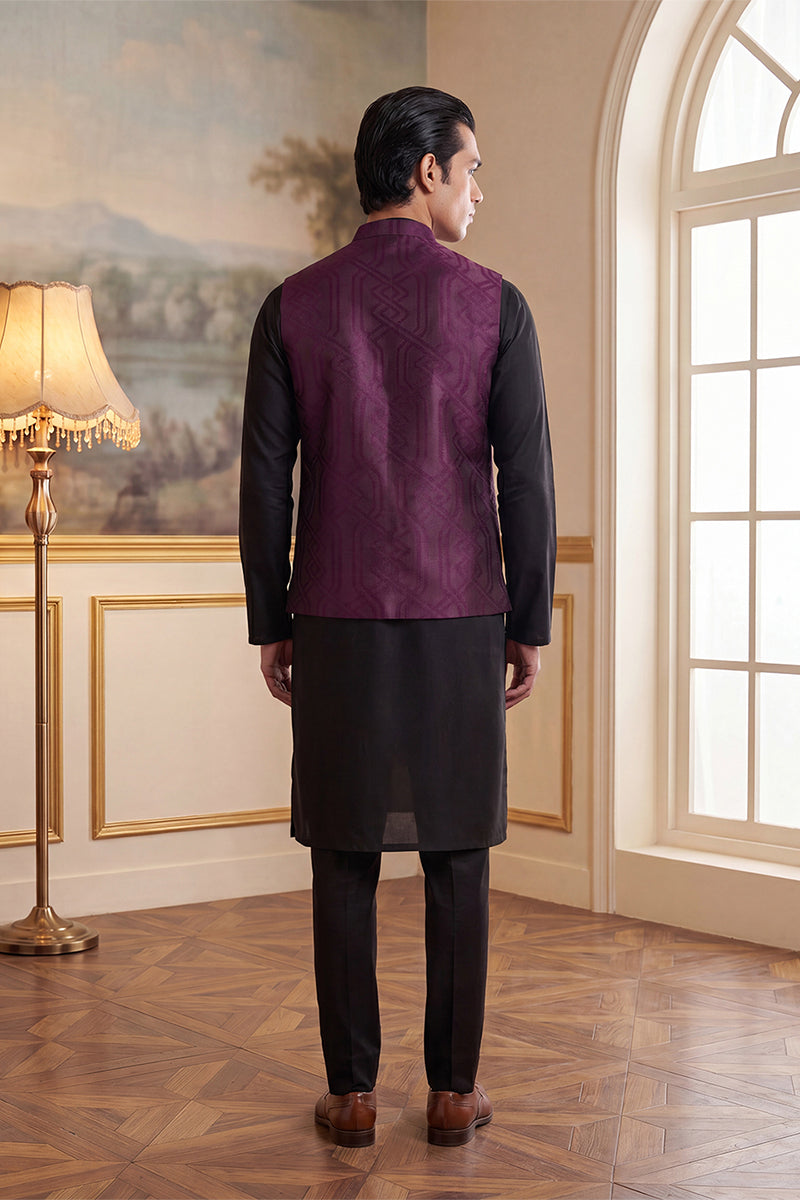 Mens Purple Jacquard Woven Design Solid Koti MKOT1030