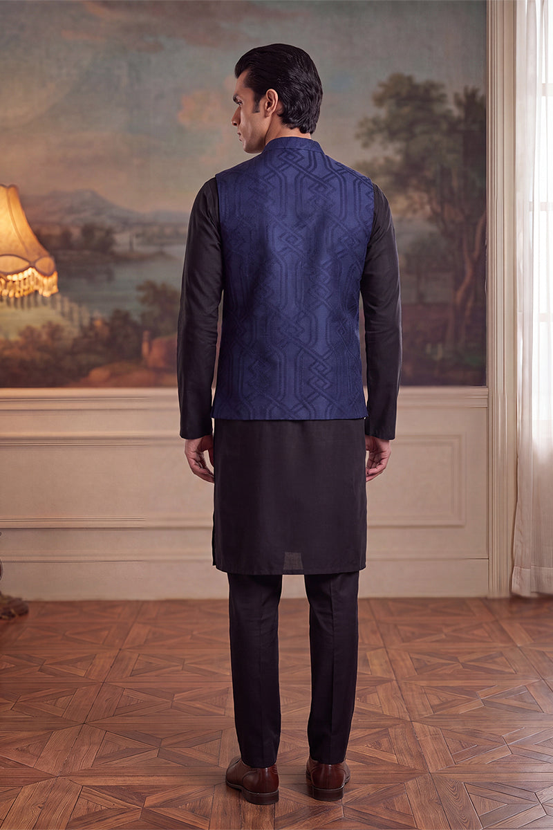 Mens Violet Jacquard Woven Design Mandarin Collar Koti MKOT1045