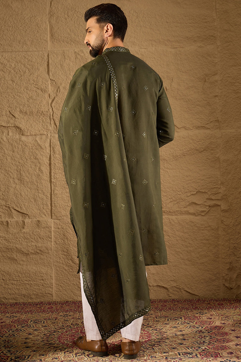 Green Silk Blend Embroidered Straight Kurta Trouser with Dupatta