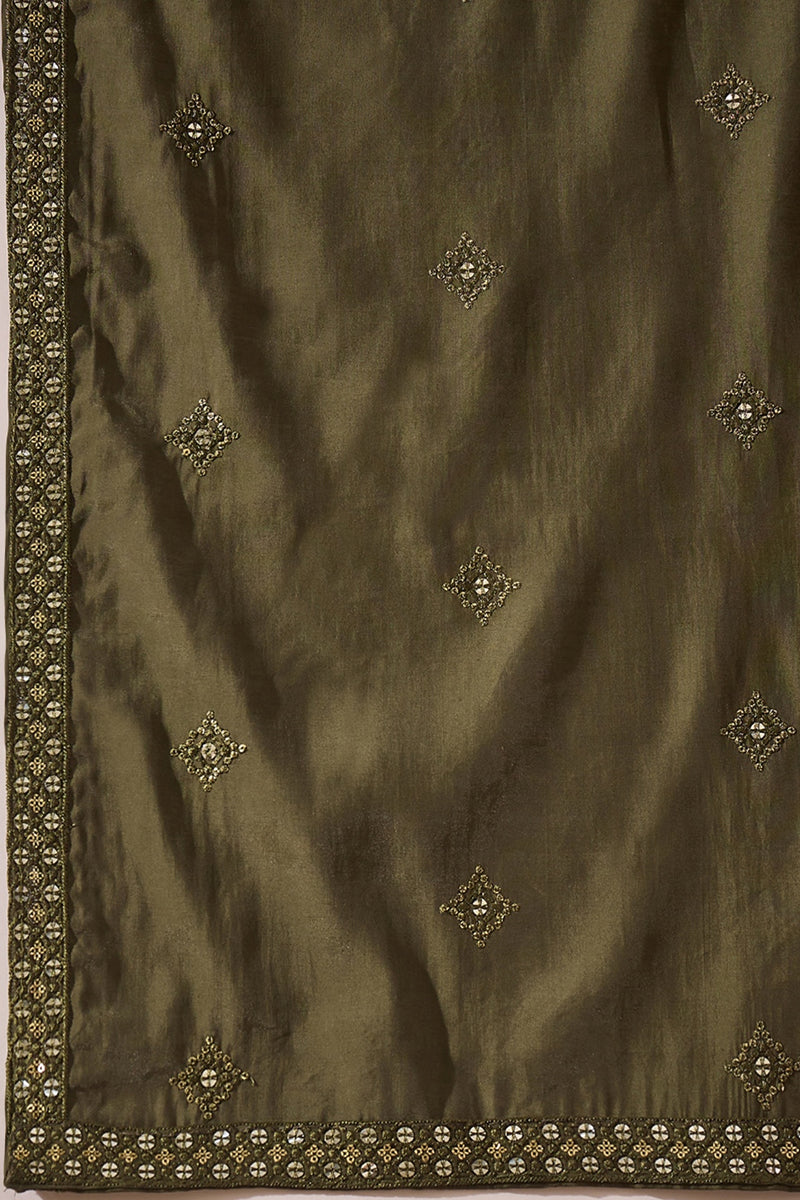Green Silk Blend Embroidered Straight Kurta Trouser with Dupatta