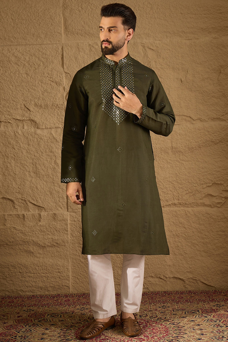 Green Silk Blend Embroidered Straight Kurta Trouser with Dupatta
