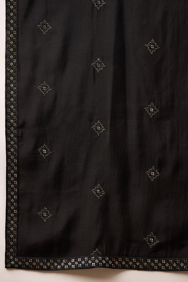 Black Silk Blend Embroidered Straight Kurta Trouser with Dupatta