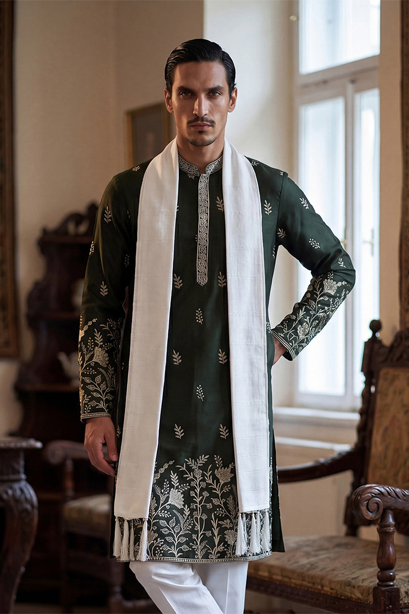 ethnic-bay-men-olive-chanderi-silk-solid-embroidered-straight-kurta-trouser-with-dupatta-mkpd1319