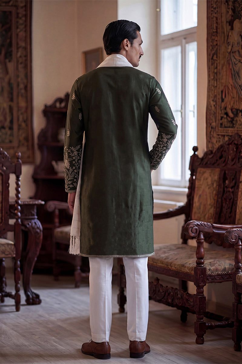 ethnic-bay-men-olive-chanderi-silk-solid-embroidered-straight-kurta-trouser-with-dupatta-mkpd1319