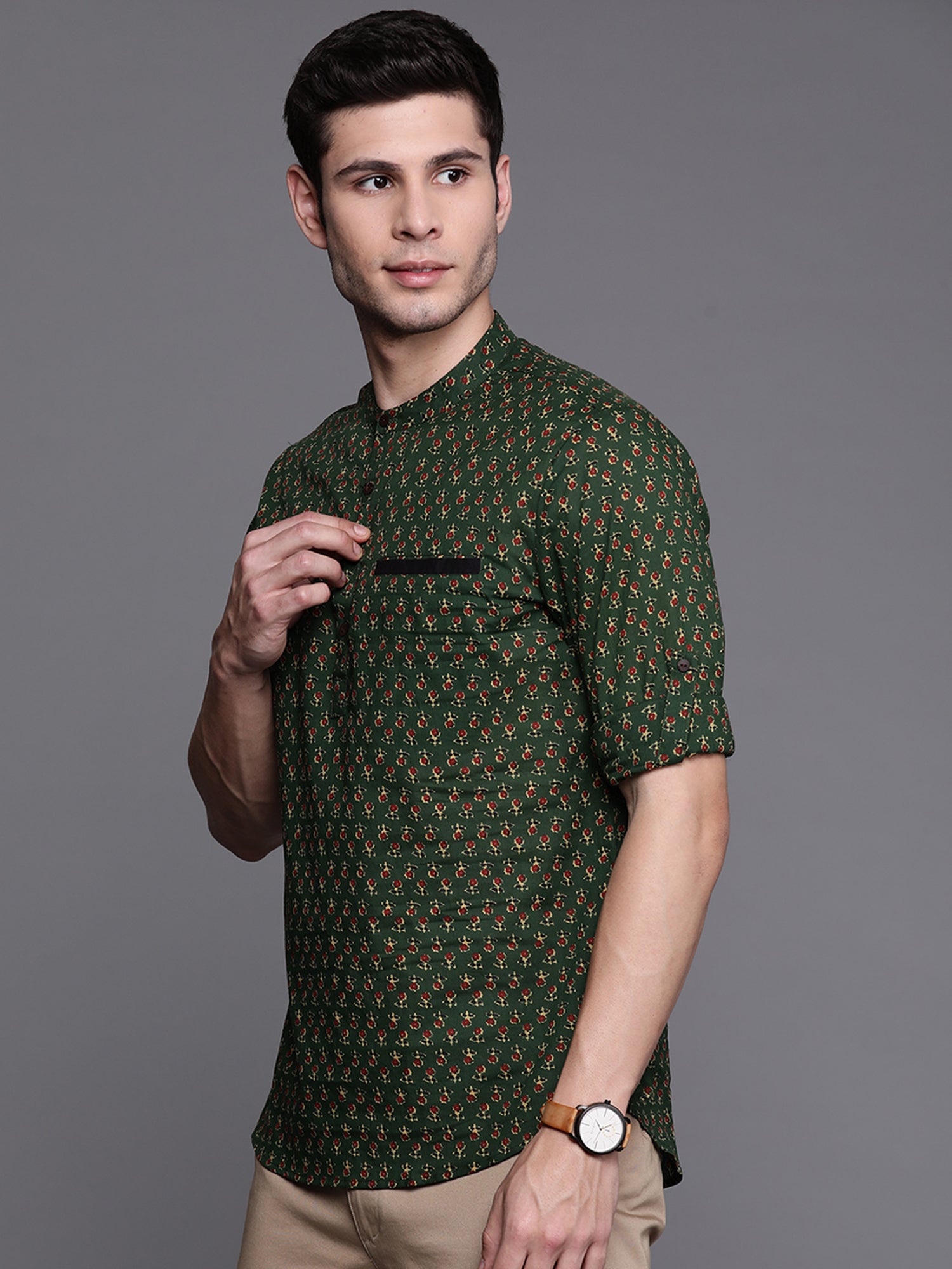 Green Ethnic Motifs Cotton Straight Kurtas