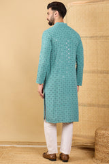 blue viscose rayon solid embroidered straight kurta with trouser