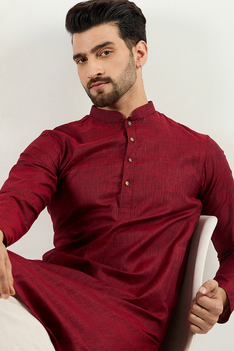 maroon-pure-cotton-solid-woven-design-straight-kurta-with-trousers-mkset1096