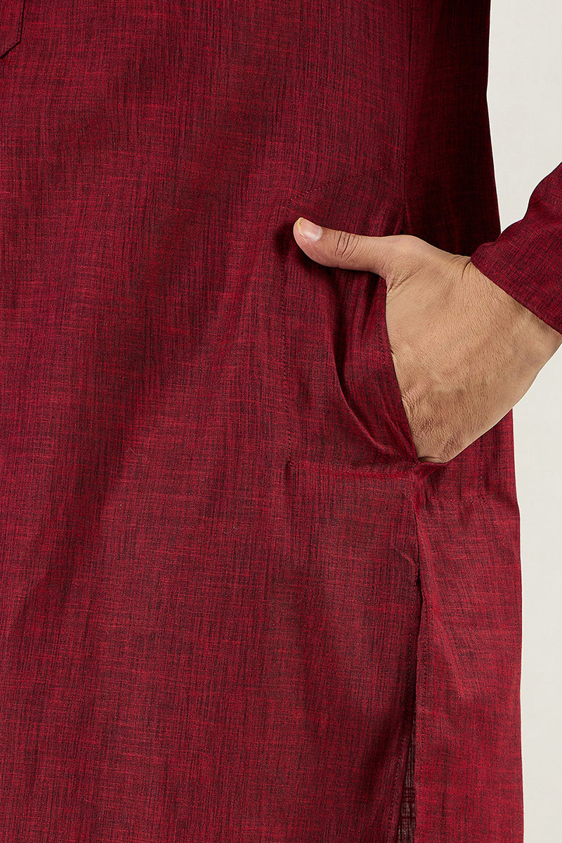 maroon-pure-cotton-solid-woven-design-straight-kurta-with-trousers-mkset1096
