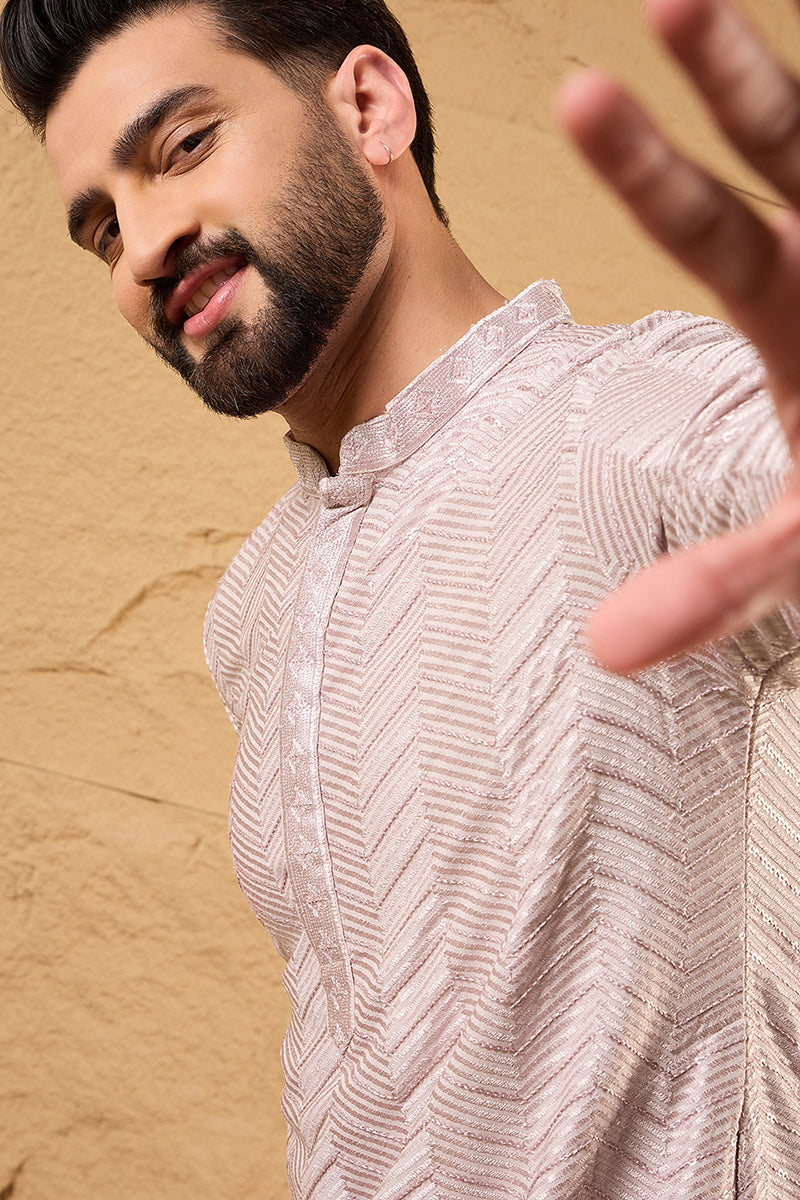 lavender viscose rayon solid embroidered straight kurta with trousers