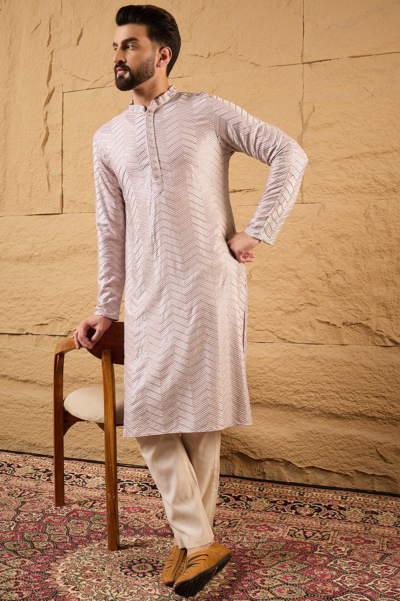 lavender viscose rayon solid embroidered straight kurta with trousers