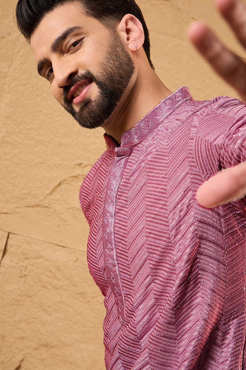 Pink Viscose Rayon Solid Embroidered Straight Kurta with Trouser MKSET1103