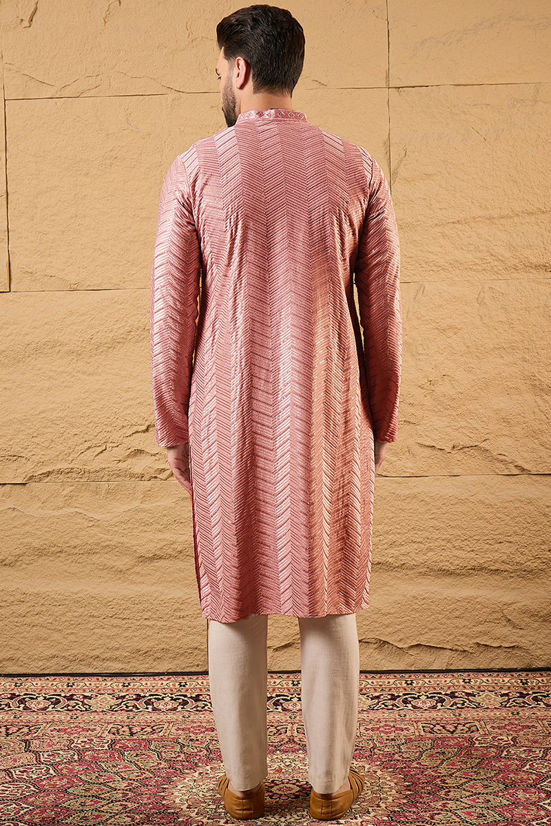 peach viscose rayon solid embroidered straight kurta with trousers