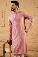 peach viscose rayon solid embroidered straight kurta with trousers