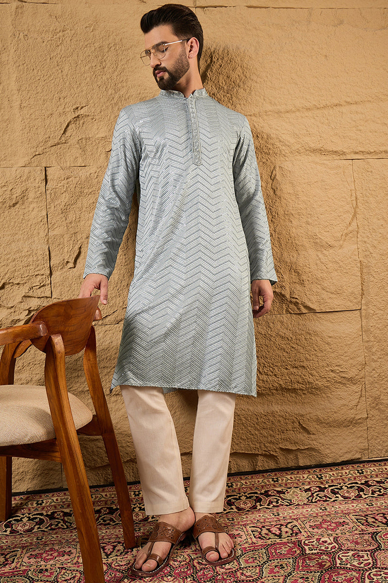 Grey Viscose Rayon Solid Embroidered Straight Kurta with Trouser MKSET1106