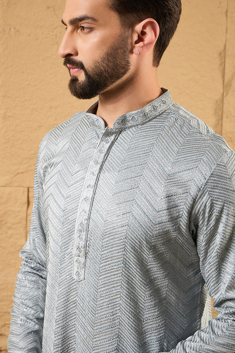 Grey Viscose Rayon Solid Embroidered Straight Kurta with Trouser MKSET1106
