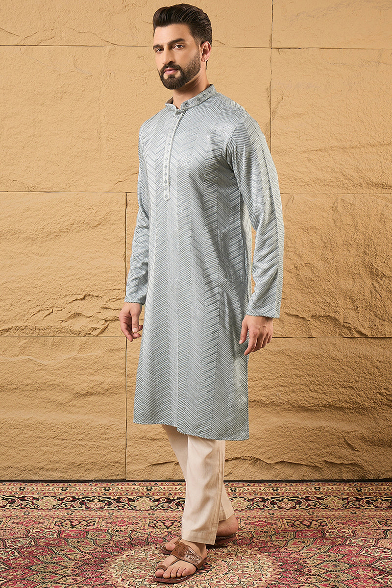 Grey Viscose Rayon Solid Embroidered Straight Kurta with Trouser MKSET1106